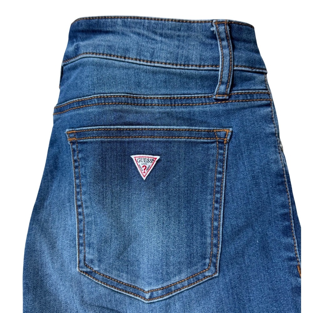 Guess Slim Jeans Women's 28 Blue Raw Hem Mid Rise Medium Wash